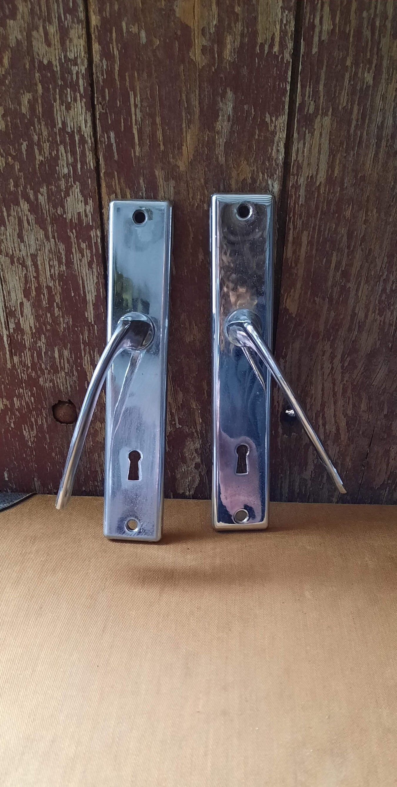 Paire de Poignées Porte Vintage en Acier, Années 50, Pair Of 1960S Steel Door Handles
