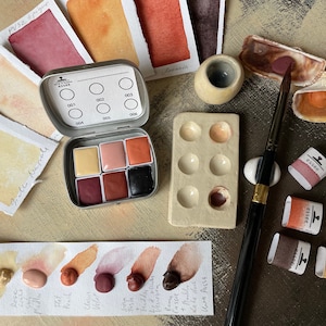 Skin and Blushes 6x1/2 pans, and 6 wells palettes, natural watercolours Essee Earth & Essence