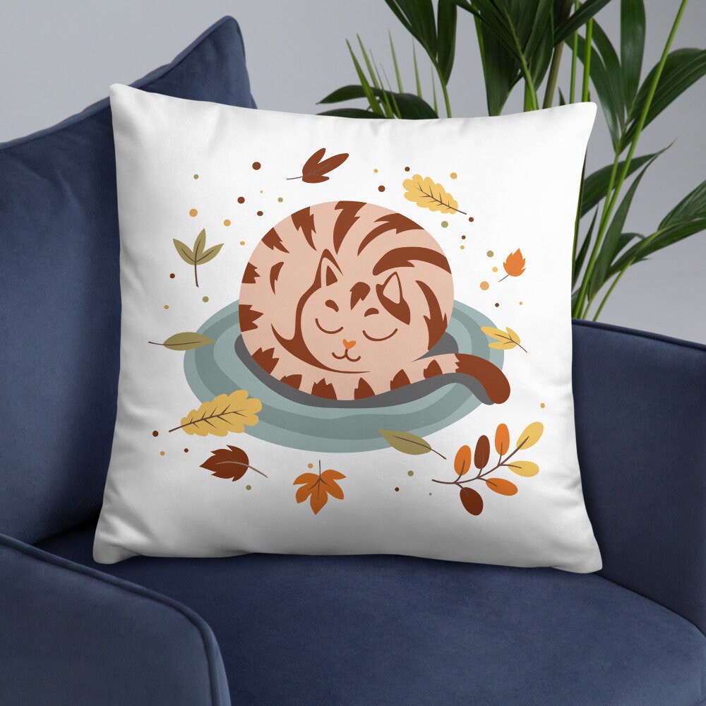 Sleeping Cat Pillow Fall Throw Pillow Cozy Cat Animal Etsy