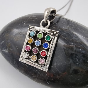 12 Tribes of Israel High Priest Breastplate Necklace 925 Sterling Silver Pendant Multi Color Crystals Hoshen Stone Judaica Jewelry Gift