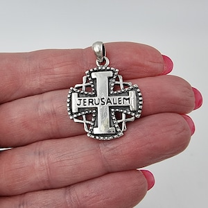 JERUSALEM CROSS Halskette 925 Sterling Silber Kreuzritter Anhänger mit Zertifikat religiöser katholischer Schmuck für Männer