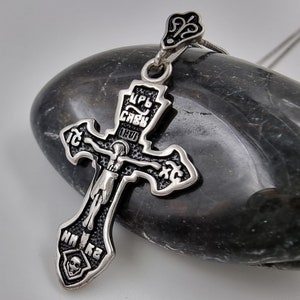 Orthodox Cross Necklace Christian Crucifix Pendant 925 Sterling Silver Religious Catholic Jewelry with Holy Land Certificate 18 inch Chain
