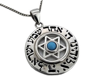 Jewish Star of David Shema Israel Kabbalah Pendant Hebrew Necklace 925 Sterling Silver Chain Judaica Jewelry Gift