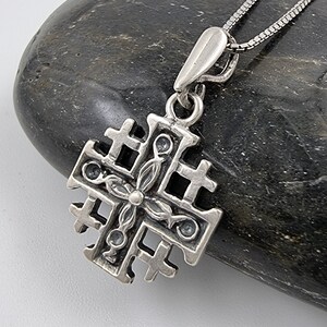 Collar con cruz de Jerusalén adornada, colgante de cruz de plata de ley 925 con certificado, joyería religiosa católica