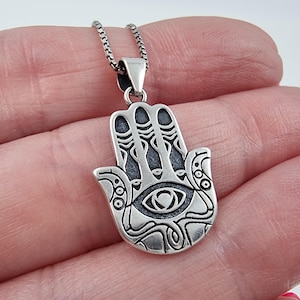 925 Sterling Silver Hamsa Necklace Evil Eye Protection Pendant Good Luck Hamsa Hand Charm Jewelry for Women Man