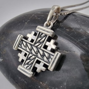 Engraved JERUSALEM CROSS Necklace 925 Sterling Silver Crusaders Cross Pendant with Certificate Religious Catholic Jewelry Gift Silver Chain