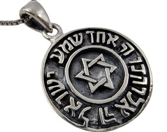 Shema Israel Hebrew Pendant Jewish Star of David Evil Eye Protection Necklace 925 Sterling Silver Judaica Gift Jewelry for Men Women