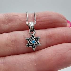 Small Star of David Necklace Blue Opal 925 Sterling Silver Magen David Pendant Protection Charm Kabbalah Israeli Jewelry Gift