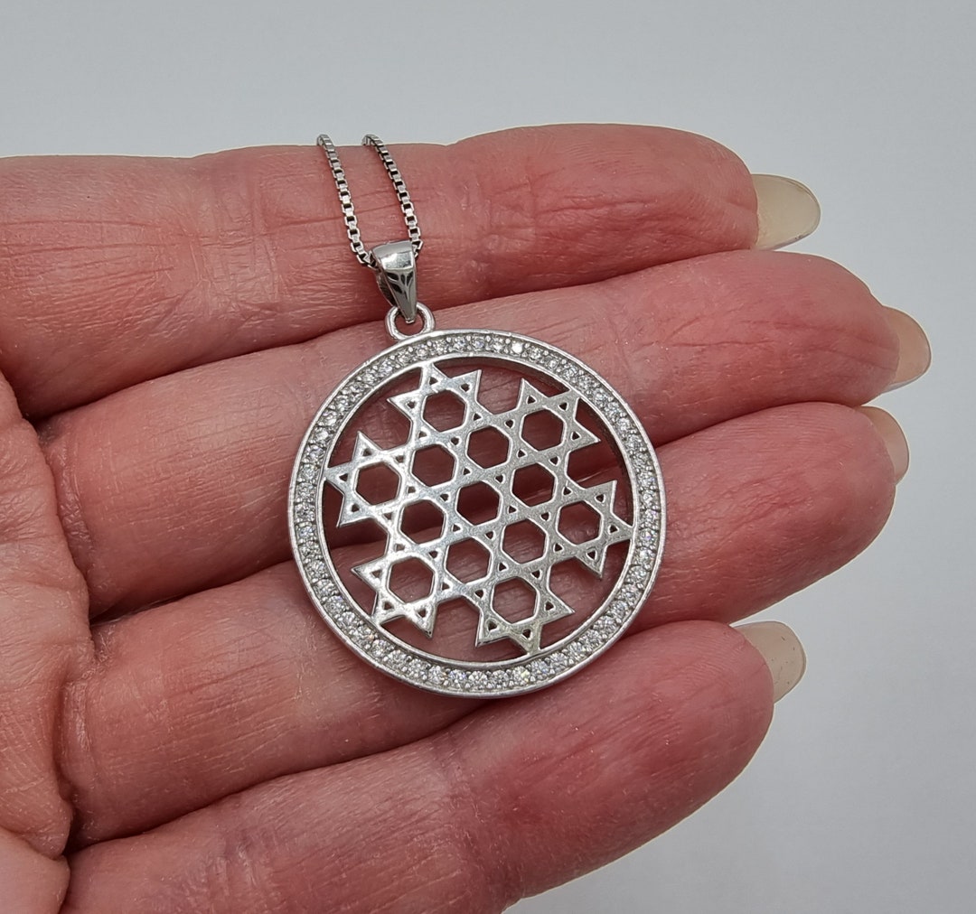 Israeli Star Chain Interlocking Jewish Star of David Necklace Israel Kabbalah Pendant 925 ...