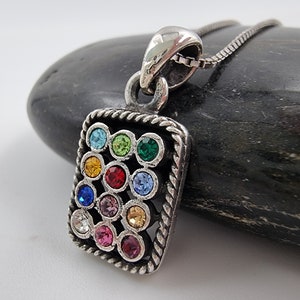 12 Tribes of Israel Pendant High Priest Breastplate 925 Sterling Silver Necklace Multi Color Hoshen Stones Judaica Religious Jewelry Gift S