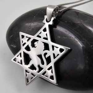 Star of David Jerusalem Lion 925 Sterling Silver Necklace Kabbalah Pendant Handmade Israel Jewish Jewelry Gift for Women Men Silver Chain