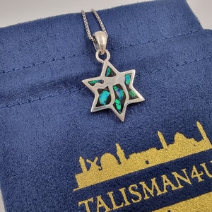 Blue Opal Star of David Pendant 925 Sterling Silver Jewish Magen David Charm Two Sided Kabbalah Israeli Jewelry Gift