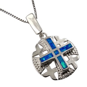Ópalo JERUSALÉN CROSS Collar 925 Colgante de plata de ley con certificado de Tierra Santa Pequeños cruzados Cruz Religiosa Joyería Católica Regalo