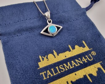 Collana con opale blu e occhio di Allah, ciondolo protettivo in argento sterling 925