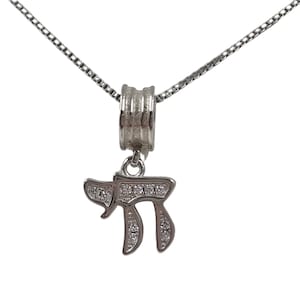 Hebrew Chai Necklace Jewish Sterling Silver Charm Pendant Cubic Zirconia Judaica Jewelry Gift from Israel
