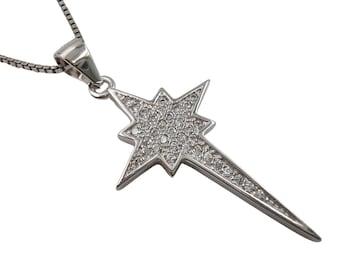 Sterling Silver Star of Bethlehem Necklace, Cubic Zirconia Charm, Christmas Gift