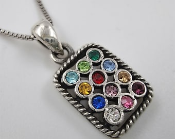 Sterling Silber 12 Stämme Israels Anhänger, Multi Color Hoshen Stones