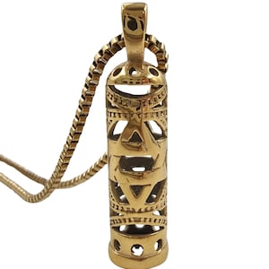 Mezuzah Pendant Star of David 18K Gold Plated Hebrew Necklace Kabbalah Pendant Handmade Israel Jewish Jewelry Gift for Women Men with Chain