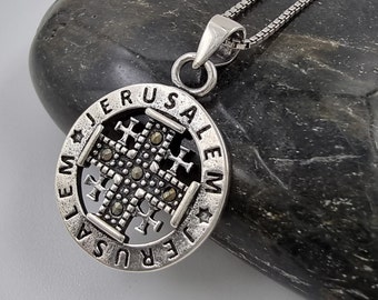 Collana Con Ciondolo Croce Dei Crociati Di Gerusalemme In Argento 925 - Catena Disponibile In 40, 45, 50, 55 Cm - Gioiello Religioso In Scatola Regalo