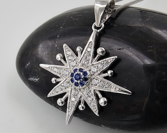 Sterling Silver Star of Bethlehem Necklace, Cubic Zirconia Crystals, Religious Gift