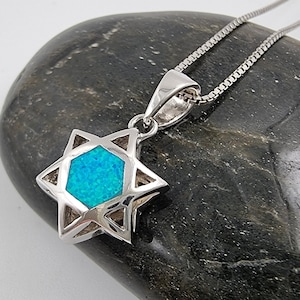 3D Opal Star of David Necklace 925 Sterling Silver Jewish Magen David Charm Two Sided Kabbalah Pendant Israeli Jewelry Gift