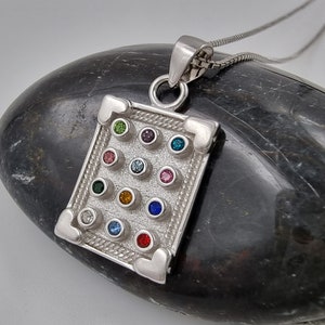 12 Tribes of Israel High Priest Breastplate Necklace 925 Sterling Silver Pendant Multi Color Hoshen Stones Judaica Religious Jewelry Gift
