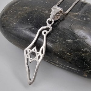 Collier carte d'Israël en argent sterling 925, carte d'Israël, pendentif étoile de David juive, bijoux faits main, cadeau Judaica
