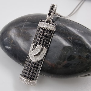 925 Sterling Silber Mesusa Halskette Black & White Zirkonia Kabbalah Schutz Anhänger Israel Handmade Schmuck religiöses Geschenk