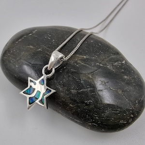 Blue Opal Star of David Pendant 925 Sterling Silver Jewish Small Magen David Charm Two Sided Kabbalah Israeli Jewelry Gift