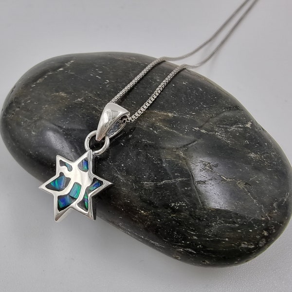 Blue Opal Star of David Pendant 925 Sterling Silver Jewish Small Magen David Charm Two Sided Kabbalah Israeli Jewelry Gift