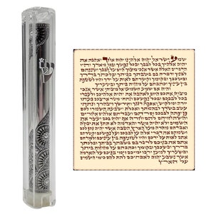 Waterproof Clear Mezuzah Case with Scroll Silver Ornament Hebrew Shin Classic Israel Judaica Home Protection Door Mezuza 5 Inch