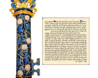 TALISMAN4U Set Of 3 Jerusalem Mezuzah Case With Scroll For Door Star Of David Ten Commandments Torah Crown Silver Tone Blue Enamel Israel Mezuza 9 Cm / 3.5 Inch