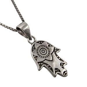 Collier Hamsa en argent sterling 925 avec pendentif protection contre le mauvais œil porte-bonheur Hamsa bijoux gravés à la main