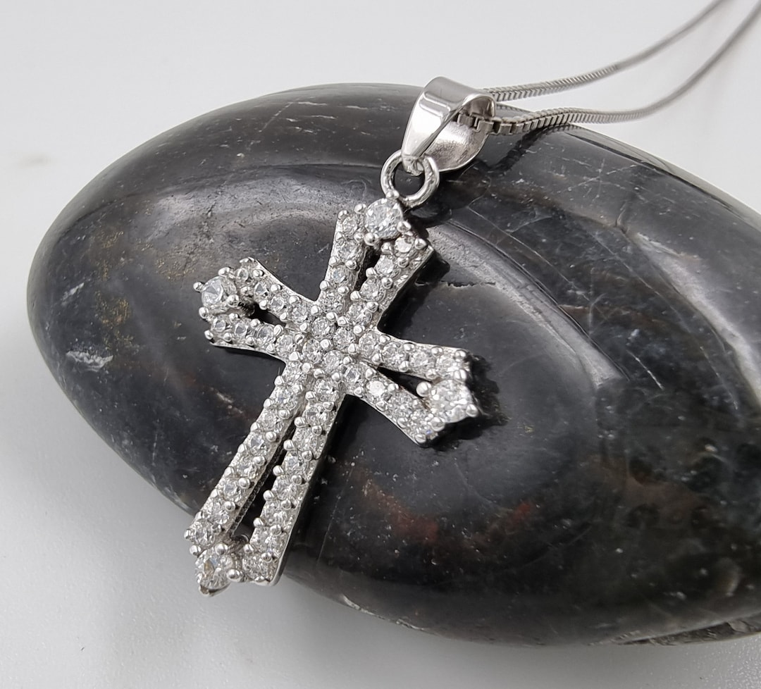 Catholic Cross Necklace Christian Pendant 925 Sterling Silver Cubic ...