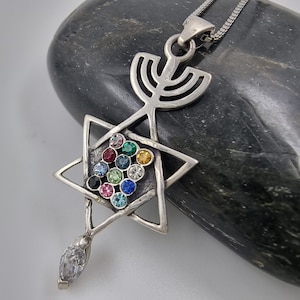 12 stammen van Israël Messiaanse hanger met Davidster Menorah Jeruzalem zegel geënt in 925 sterling zilveren ketting Israël sieraden cadeau