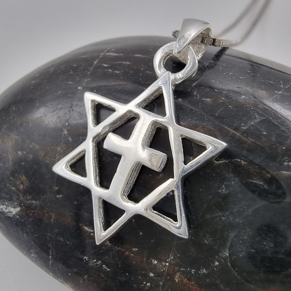 925 Sterling Silver Messianic Seal Grafted In Necklace Jewish Star of David with Cross Messianic Pendant Israel Handmade Jewelry Gift Pouch