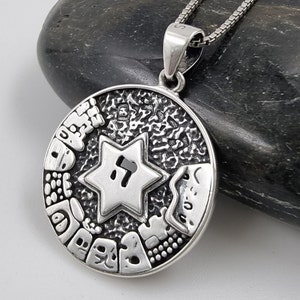 925 Sterling Silver Star of David Hebrew Chai Jerusalem Kabbalah Pendant Necklace Handmade Jewish Jewelry Gift for Women Men