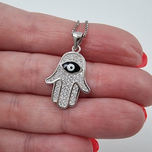 Collier Hamsa en argent sterling 925 avec protection contre le mal des yeux en émail bleu pendentif main Hamsa porte-bonheur bijoux Judaica