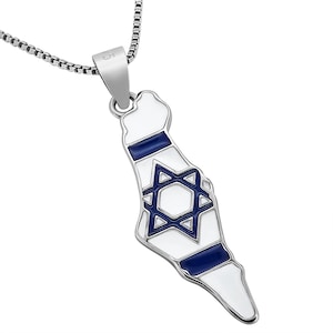 Collar con el mapa de Israel, estrella judía de David, plata de ley 925, colgante con el mapa de Israel, protección, esmalte blanco y azul, regalo de joyería