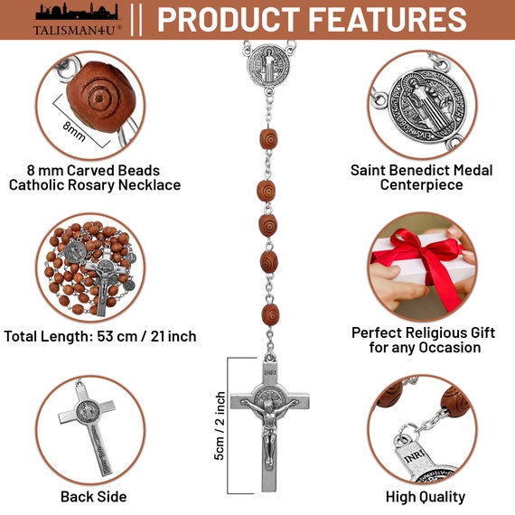 Bible Catholique 2 Pièces Croix Catholique, Perles De Prière En Bois Naturel Avec Croix Médaille, Perles Avec Médaille Jésus Christ Saint, Pour Collier Chapelet