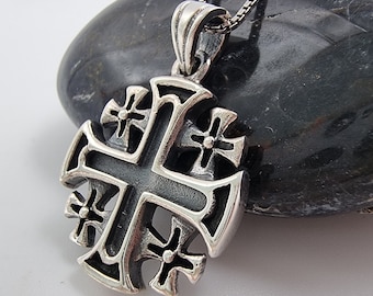 Collana con croce di Gerusalemme in argento sterling, ciondolo crociato della Terra Santa