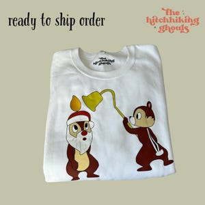 Ready to Ship Disney Chip and Dale Christmas Sweatshirt | White Holiday Crewneck Sweater | Unisex Size XL | Disney Christmas Sweater