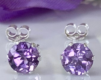 February birthstone, Genuine Amethyst earrings, Amethyst stud earrings, natural amethyst earrings, round stud earrings, amethyst earrings