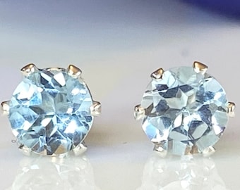 December Birthstone Earrings: Sterling Silver Sky Blue Topaz Studs