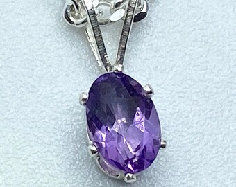 February Birthstone Necklace: Genuine Amethyst Sterling Silver Pendant