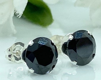 Black Cubic Zirconia Stud Earrings: 8mm Sterling Silver
