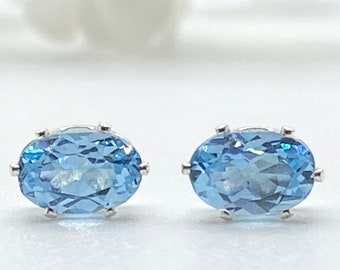 Aquamarine Sterling Silver Stud Earrings: March Birthstone