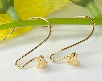 Dainty Gold Heart Dangle Earrings: Tiny 5x6mm Charms
