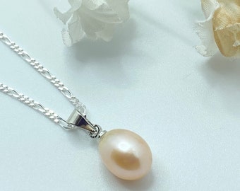 June Birthstone, cream pearl necklace, natural pearl necklace, freshwater pearl, simple pearl, single pearl, Sterling silver, pearl drop