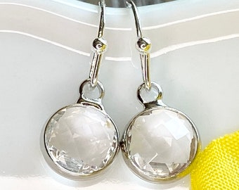 April Birthstone Dangle Earrings, Clear Crystal, Sterling Silver